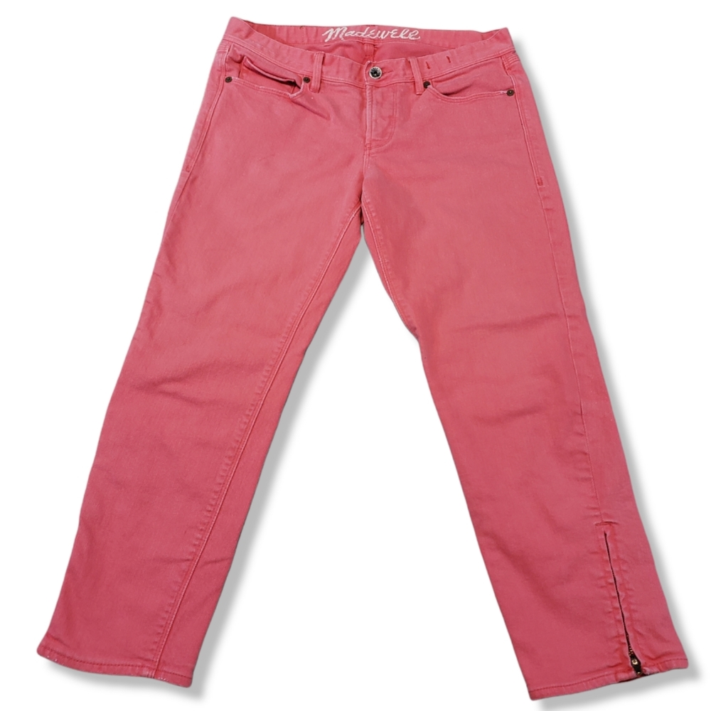 Madewell Jeans Size 30 Straight Ankle Zip Women's Denim Pants Coral Pink Salmon